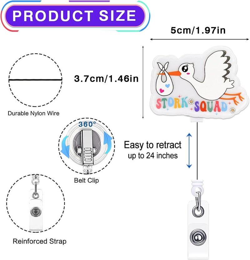LEBEIGHT Funny Stork Squad Badge Reel Retractable for Labor and Delivery Nurse & Midwife, NICU Badge Reel, Maternity Ward Badge Clip, L&D Badge Accessories for Work, Cute OBGYN Badge Holder with Alligator Clip - Image 2